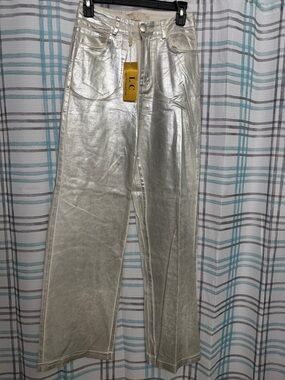 LC Lauren Conrad Metallic Silver Straight-Leg Pants